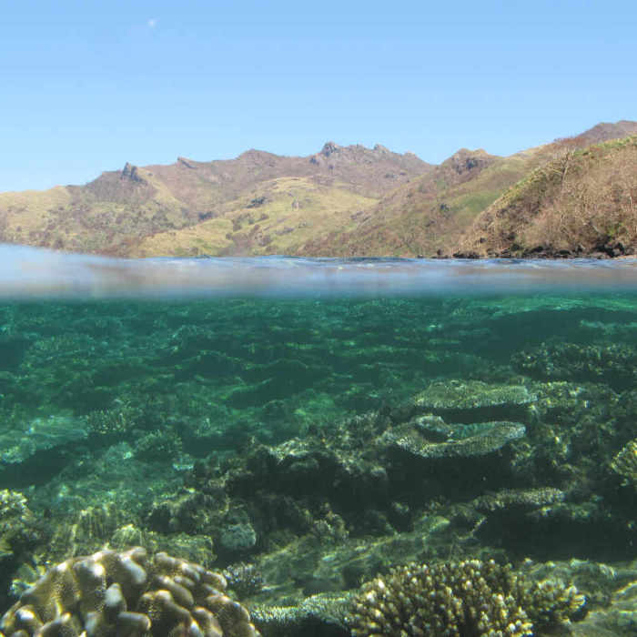 The reef and hills in Fiji